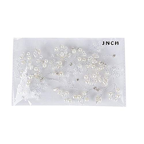 JNCH 50CM Fascia Nuziale Capelli Sposa Donna Accessori Matrimonio Perle Fiori Vite Lunghi Decorazioni (B) - 7