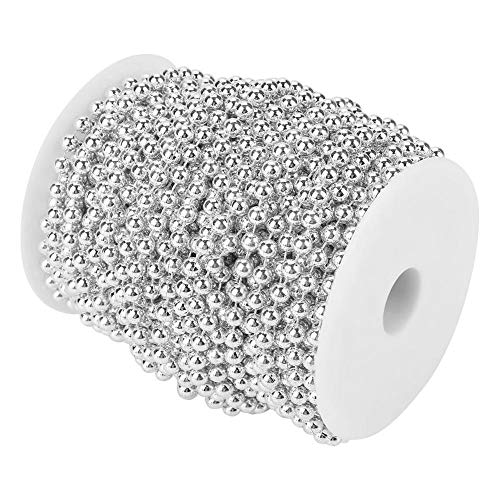 25m Placcato Elettrolitico Catena di Perle per Decorazioni Natale, Matrimonio, Ghirlanda, Perle Perline Decorazione di Nozze Ghirlanda Diametro 6mm (Oro o Argento) (Silver) - 4