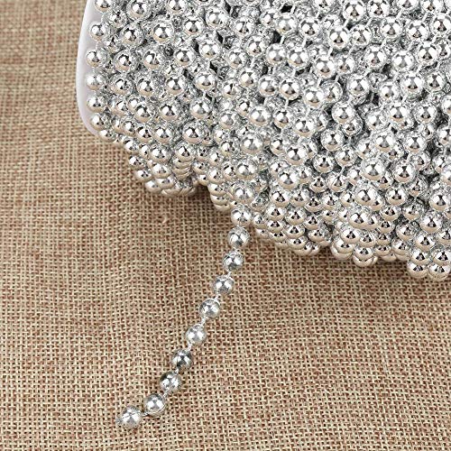 25m Placcato Elettrolitico Catena di Perle per Decorazioni Natale, Matrimonio, Ghirlanda, Perle Perline Decorazione di Nozze Ghirlanda Diametro 6mm (Oro o Argento) (Silver) - 5