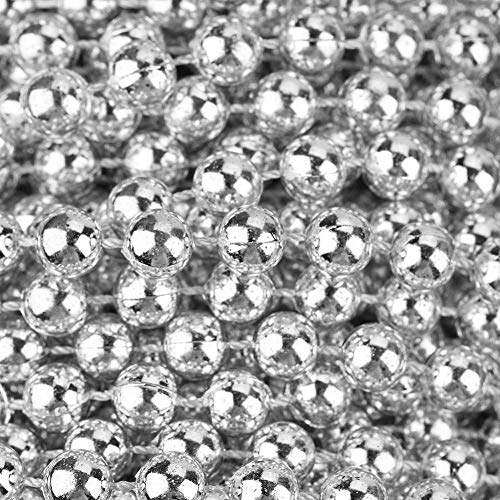 25m Placcato Elettrolitico Catena di Perle per Decorazioni Natale, Matrimonio, Ghirlanda, Perle Perline Decorazione di Nozze Ghirlanda Diametro 6mm (Oro o Argento) (Silver) - 6