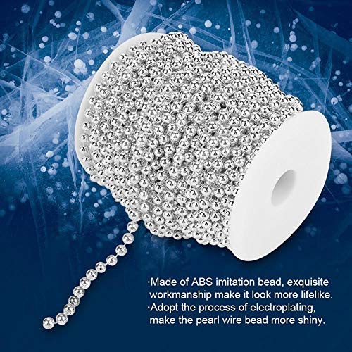 25m Placcato Elettrolitico Catena di Perle per Decorazioni Natale, Matrimonio, Ghirlanda, Perle Perline Decorazione di Nozze Ghirlanda Diametro 6mm (Oro o Argento) (Silver) - 7