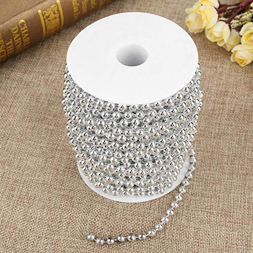 25m Placcato Elettrolitico Catena di Perle per Decorazioni Natale, Matrimonio, Ghirlanda, Perle Perline Decorazione di Nozze Ghirlanda Diametro 6mm (Oro o Argento) (Silver) - 8