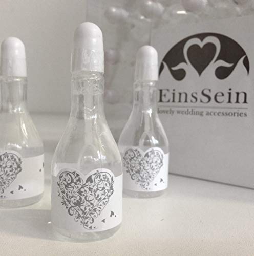 EinsSein 24x Bolle di Sapone Matrimonio Bottiglia di Champagne Box Bianco-Argento Wedding Bubbles bollè sposi Piccola Compleanno Festa sapomo bolles sposi Bolla Contenitore Matrimonio Decorazioni - 2