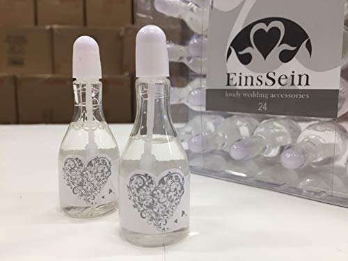 EinsSein 24x Bolle di Sapone Matrimonio Bottiglia di Champagne Box Bianco-Argento Wedding Bubbles bollè sposi Piccola Compleanno Festa sapomo bolles sposi Bolla Contenitore Matrimonio Decorazioni - 3