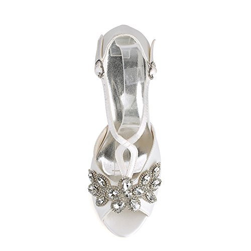 Emily Bridal Scarpe da Sposa Scarpe da Sposa Avorio Peep Toe Strass Criss Cross Scarpe da Sposa Sandali con Tacco Alto (EU37, Avorio) - 5