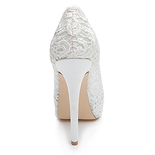 Elobaby Womens Wedding Ladies Tacco Alto Pizzo Kitten Sandali Party Prom Scarpe da Sposa su Misura, White, 39 - 2