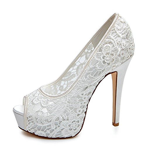 Elobaby Womens Wedding Ladies Tacco Alto Pizzo Kitten Sandali Party Prom Scarpe da Sposa su Misura, White, 39 - 3