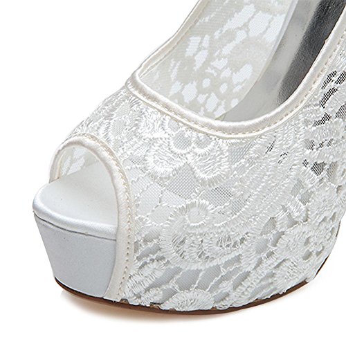 Elobaby Womens Wedding Ladies Tacco Alto Pizzo Kitten Sandali Party Prom Scarpe da Sposa su Misura, White, 39 - 5
