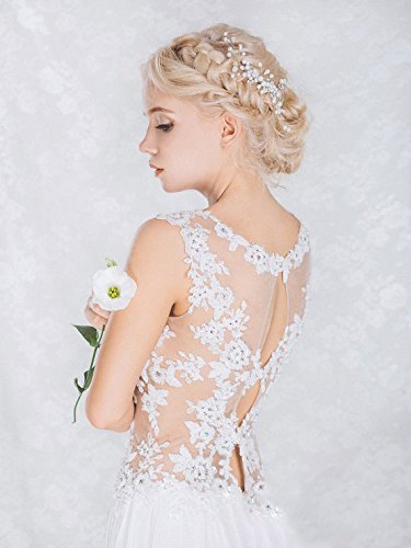 Aukmla Copricapo nuziale di strass, fermaglio per capelli per capelli con perline e strass per donne e ragazze - 4