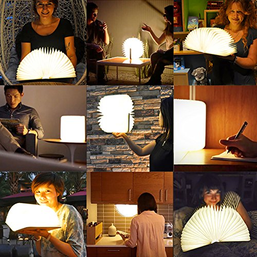 Lampada da tavolo a libro pieghevole in legno, batterie ricaricabili al litio ricaricabili da 2500 mAh USB ricaricabile da tavolo Lampada da tavolo per arredo, nuovo regalo di compleanno per donna - 7