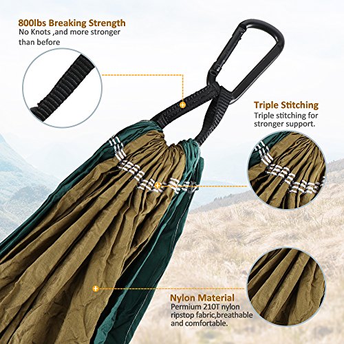 NatureFun Amaca da Campeggio da Viaggio Ultraleggera | Capacità di Carico 300kg,(275 x140 cm) Traspirante, Nylon da Paracadute ad Asciugatura Rapida | 2 x Moschettoni Premium,2 x Corde in Nylon Incluse |Per Esterno Interno Giardino - 3