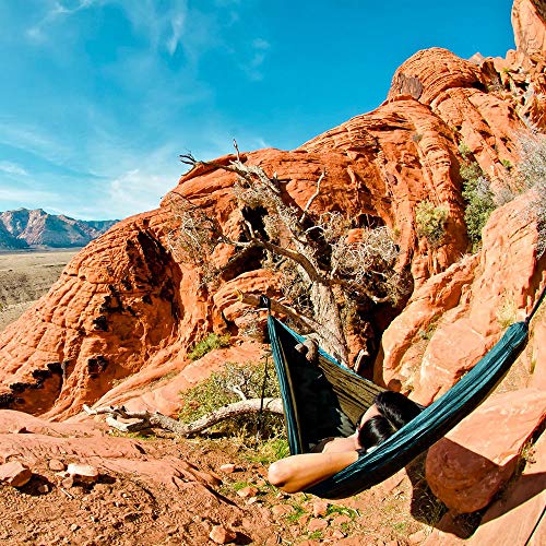 NatureFun Amaca da Campeggio da Viaggio Ultraleggera | Capacità di Carico 300kg,(275 x140 cm) Traspirante, Nylon da Paracadute ad Asciugatura Rapida | 2 x Moschettoni Premium,2 x Corde in Nylon Incluse |Per Esterno Interno Giardino - 5