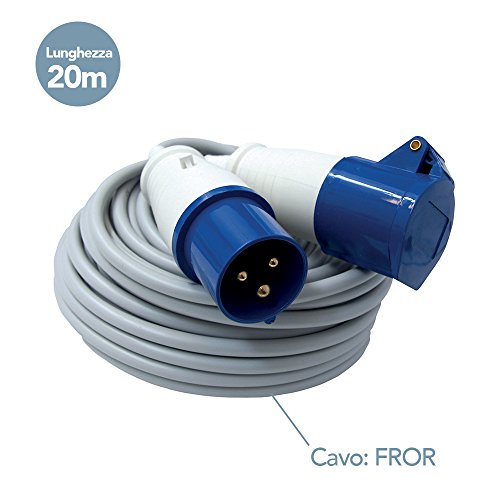 Electraline 46148 prolunga in Gomma 20 mt Presa Industriale IEC Spina a 3 Poli Adatta per Camper, Campeggio, Caravan, Barca, cantiere-IP44, Grigio - 2