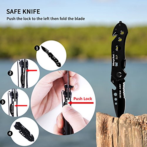 morpilot Coltello da Caccia e Torcia LED Militare Set Coltello Militare 4 Funzioni Acciaio Inossidabile Torcia Tattica Militare 5 modalità 500LM Impermeabile IPX4 Portatile per Campeggio - 3