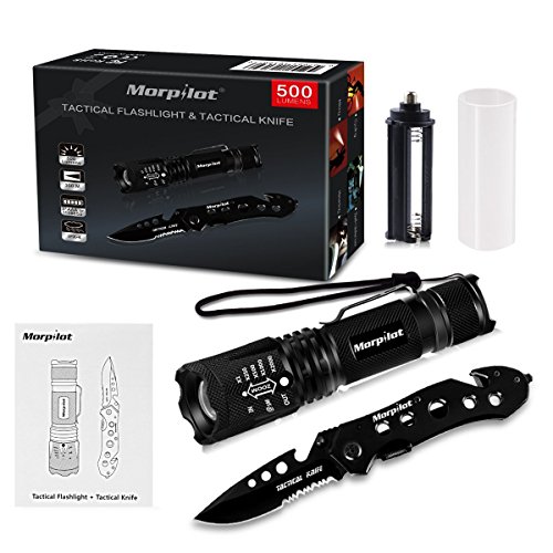 morpilot Coltello da Caccia e Torcia LED Militare Set Coltello Militare 4 Funzioni Acciaio Inossidabile Torcia Tattica Militare 5 modalità 500LM Impermeabile IPX4 Portatile per Campeggio - 9