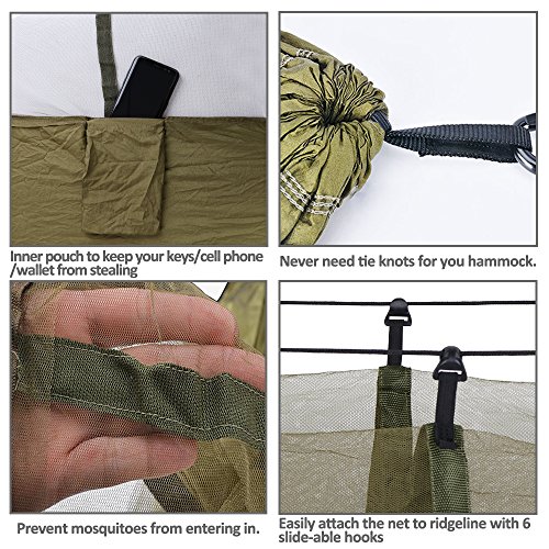 NATUREFUN Amaca da Campeggio da Viaggio| capacità di Carico 300kg,(275 x 140 cm) Traspirante Nylon da Paracadute| 2 x Moschettoni Premium,4 x Corde in Nylon Incluse |per Esterno Interno Giardino - 3