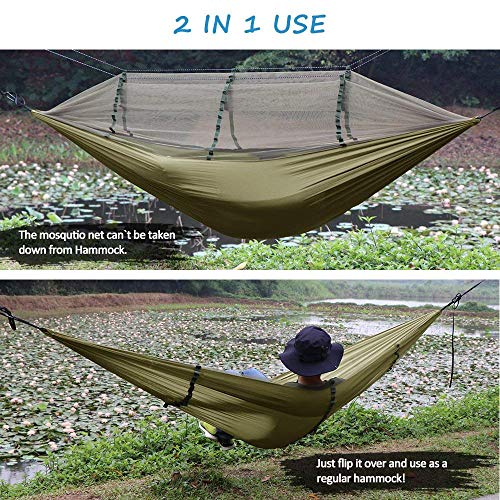 NATUREFUN Amaca da Campeggio da Viaggio| capacità di Carico 300kg,(275 x 140 cm) Traspirante Nylon da Paracadute| 2 x Moschettoni Premium,4 x Corde in Nylon Incluse |per Esterno Interno Giardino - 5