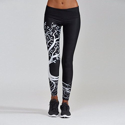 Oyedens Pantaloni Yoga, Donne Stampate Sport Yoga Moda Pantaloni Allenamento Palestra Athletic Fitness Esercizio Leggings Atletico Pantaloni Tuta Donna Pilates Loose Fit Jogging Sportivi (S, Nero) - 2