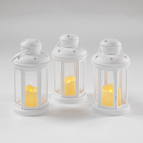 Lights4fun Set di 3 Lanterne Bianche con Candela LED a Pile per Uso in Interni ed Esterni - 2