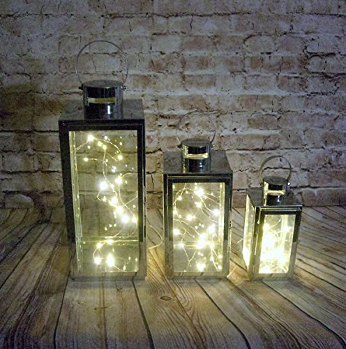 Set di 3 lanterne in metallo e vetro con 3 set di luci a LED incluse - 2