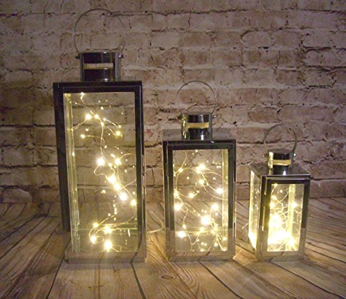 Set di 3 lanterne in metallo e vetro con 3 set di luci a LED incluse - 4