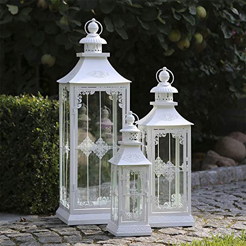 Lanterna Chalet di grandi dimensioni, bianca, stile: shabby chic, altezza: 71 cm, bianco opaco, con dettagli romantici - 3