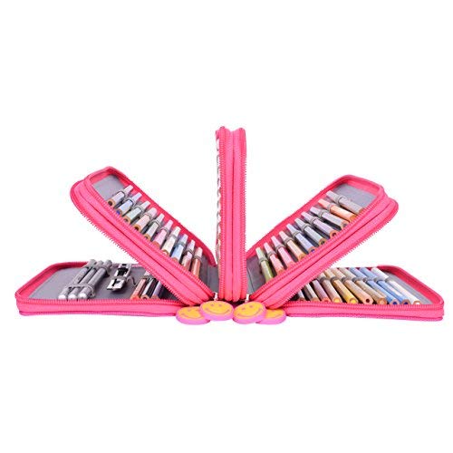 Newcomdigi Astuccio per 72 Matite Portapenne Astuccio Scuola Elementari Super Grande 4 Strati Porta Matite Sacchetto Borsa Trucco (Senza Matita) - Rosa - 4
