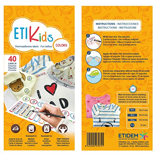 Etikids 40 Etichette termoadesive da STIRARE. Formati e colori vari, per contrassegnare indumenti, vestiti dei bambini a scuola ed asilo. (COLORS) - 4