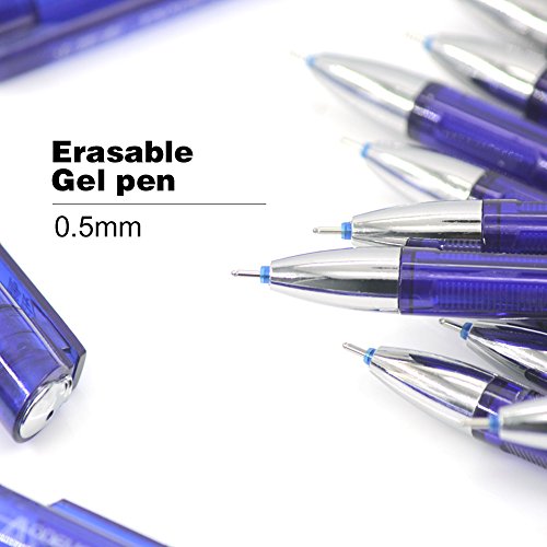Laconile penne cancellabili con punta a pennino da 0,5 mm, 12 pezzi penne con blu confezione da 20 ricariche per penne in gel, scrittura scorrevole, cancelleria per la scuola - 5