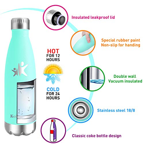 KollyKolla Bottiglia Acqua in Acciaio Inox, 350ml Senza BPA Borraccia Termica, Isolamento Sottovuoto a Doppia Parete, Borracce per Bambini, Scuola, Sport, All'aperto, Palestra, Yoga, Macaron Verde - 2