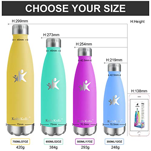 KollyKolla Bottiglia Acqua in Acciaio Inox, 350ml Senza BPA Borraccia Termica, Isolamento Sottovuoto a Doppia Parete, Borracce per Bambini, Scuola, Sport, All'aperto, Palestra, Yoga, Macaron Verde - 3
