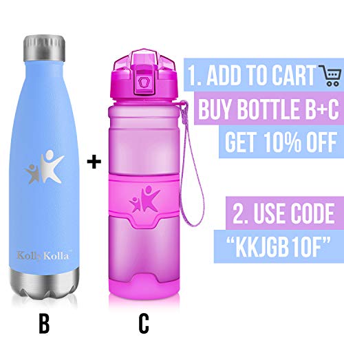KollyKolla Bottiglia Acqua in Acciaio Inox, 350ml Senza BPA Borraccia Termica, Isolamento Sottovuoto a Doppia Parete, Borracce per Bambini, Scuola, Sport, All'aperto, Palestra, Yoga, Macaron Verde - 7