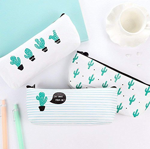 WeiMay Set di 3 astucci porta penne/cosmetici, motivo cactus - 2