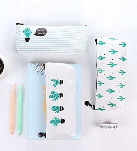 WeiMay Set di 3 astucci porta penne/cosmetici, motivo cactus - 8