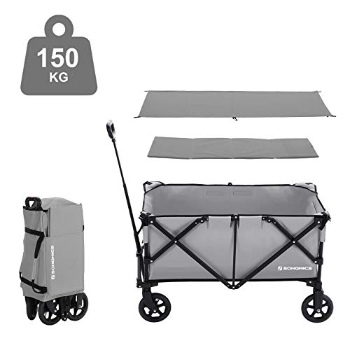 SONGMICS Carrello da Giardino Pieghevole, Alluminio, Portata 150 kg, Test TÜV Rheinland,Carrello da Trasporto con 4 Ruote e Freni in Acciaio, per Esterni, Grigio GHT02GY - 3