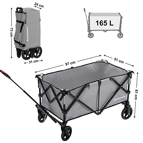 SONGMICS Carrello da Giardino Pieghevole, Alluminio, Portata 150 kg, Test TÜV Rheinland,Carrello da Trasporto con 4 Ruote e Freni in Acciaio, per Esterni, Grigio GHT02GY - 4