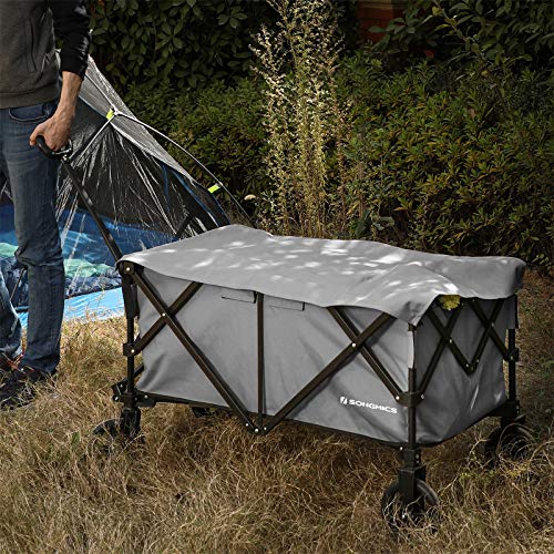 SONGMICS Carrello da Giardino Pieghevole, Alluminio, Portata 150 kg, Test TÜV Rheinland,Carrello da Trasporto con 4 Ruote e Freni in Acciaio, per Esterni, Grigio GHT02GY - 7