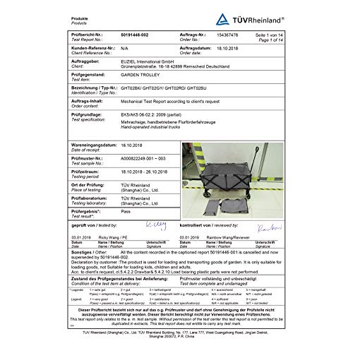 SONGMICS Carrello da Giardino Pieghevole, Alluminio, Portata 150 kg, Test TÜV Rheinland,Carrello da Trasporto con 4 Ruote e Freni in Acciaio, per Esterni, Grigio GHT02GY - 9