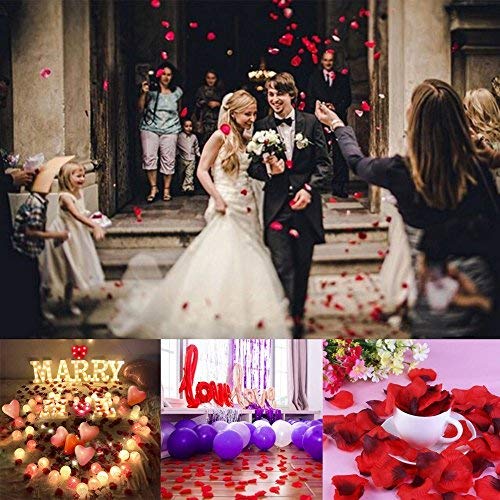 Kit Romantico di Candele e Petali | 50 Candeline a Forma di Cuore + 1000 Petali di Rosa di Seta + 12 Palloncini a Forma di Cuore Rossi - Decorazioni per Matrimonio, San Valentino e Fidanzamento - 6