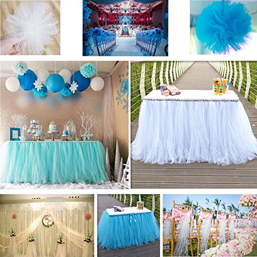 Foonii Tulle Bobina di Rotolo, 22 * 15cm Banchetti Nozze Tulle Fai da Te Decorazione del Mestiere, Wedding Decorazione del Partito di Natale (Bianco e Lago Blu) - 4