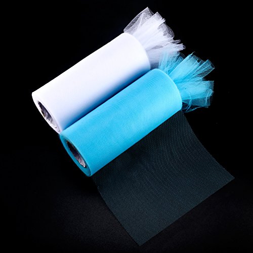 Foonii Tulle Bobina di Rotolo, 22 * 15cm Banchetti Nozze Tulle Fai da Te Decorazione del Mestiere, Wedding Decorazione del Partito di Natale (Bianco e Lago Blu) - 6