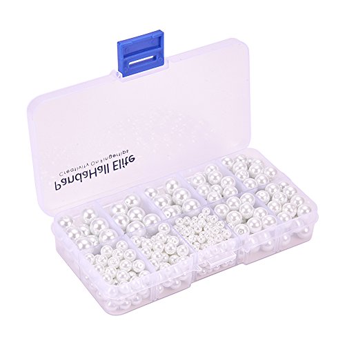 PandaHall Elite 440PCS Perline Vetro Perla Rotonde Perla Vetro Colore Bianco Dimensioni Miste 4mm 6mm 8mm 10mm 440 Pezzi/Scatola - 2