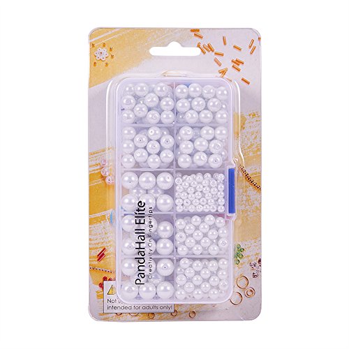 PandaHall Elite 440PCS Perline Vetro Perla Rotonde Perla Vetro Colore Bianco Dimensioni Miste 4mm 6mm 8mm 10mm 440 Pezzi/Scatola - 5