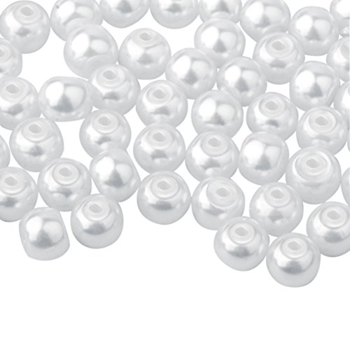 PandaHall Elite 1000PCS Perline Vetro Perlaceo Rotonde Perline Perla Tinte 4mm di Diametro Colore Bianco - 2