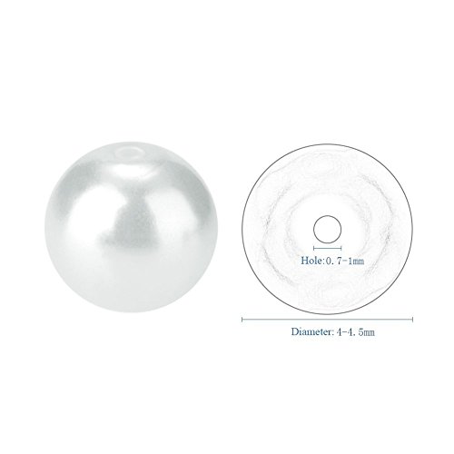 PandaHall Elite 1000PCS Perline Vetro Perlaceo Rotonde Perline Perla Tinte 4mm di Diametro Colore Bianco - 4