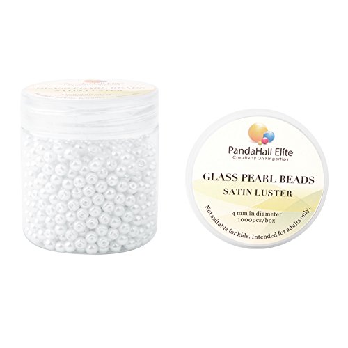 PandaHall Elite 1000PCS Perline Vetro Perlaceo Rotonde Perline Perla Tinte 4mm di Diametro Colore Bianco - 5