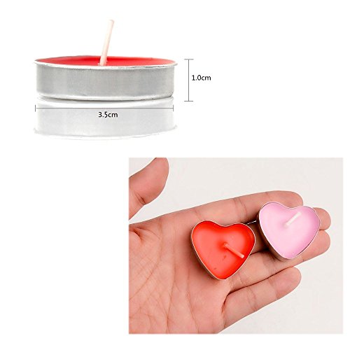 JZK 50 Rosso + 50 Rosa lumini Cera Cuore Piccoli Candele Rosse per Matrimonio San Valentino candeline Cuore in Piccoli Bicchierini di Metalli Alluminio Tea Light - 3