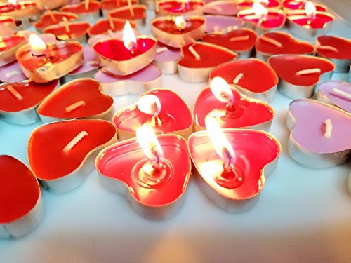 JZK 50 Rosso + 50 Rosa lumini Cera Cuore Piccoli Candele Rosse per Matrimonio San Valentino candeline Cuore in Piccoli Bicchierini di Metalli Alluminio Tea Light - 4