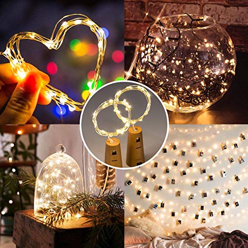 HOMPO 12 pezzi bottiglia luce bottiglia di vino luci 2mx 20 luci a led per bottiglia fai da te, partito, decorazioni romantiche, matrimonio o luci d'atmosfera (Bianco freddo, 12 * 2m) - 7