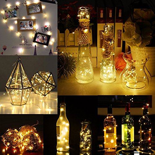 LED Bottiglia di sughero Luci, USB alimentato ricaricabile, 1.9m Filo di rame con 20 LED Stellato Luci a corda, per DIY arredamento All'aperto BBQ raduno Festa Nozze Vacanza (3 Pezzi, Bianco caldo) - 9